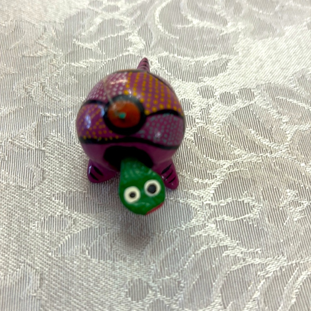 Handmade Mexican Wooden dark Pink Turtle